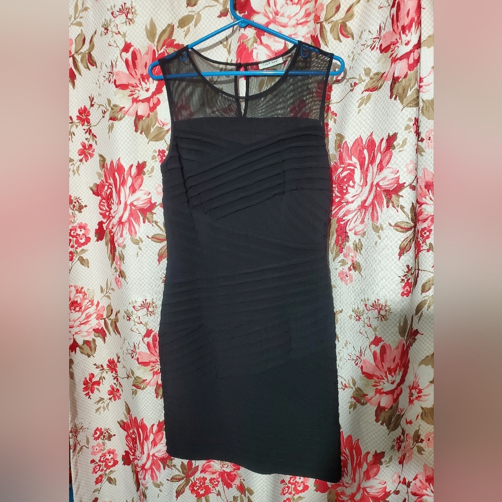 Calvin Klein Black Mesh Panel Mini Dress 10